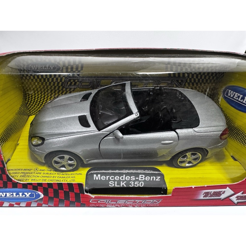 Welly Mercedes-Benz SLK 350 Silver Diecast Car 1:34-1:39 Boxed Pull Back